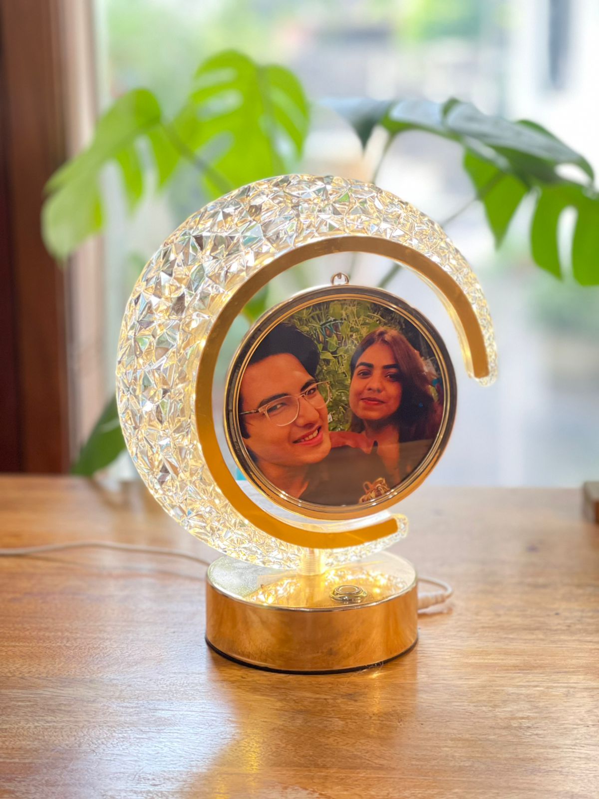 Photo LED Half Moon Shape Crystal Lamp