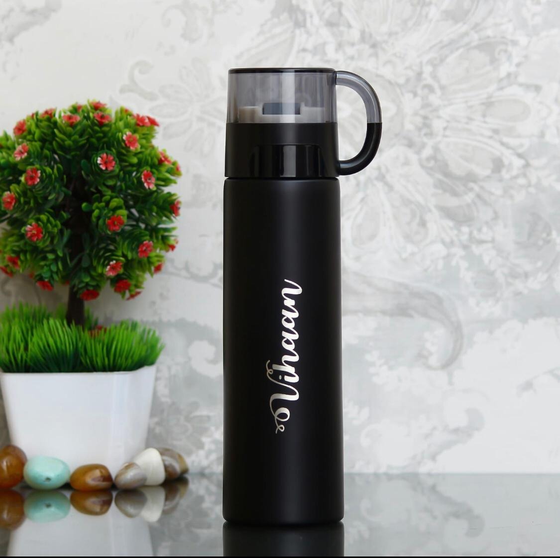 Customizable Name Engraved Thermal Bottle with Mug Cap Customizable Name Engraved Thermal Bottle with Mug Cap